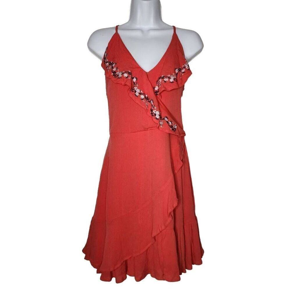 Francesca's Collection Women Dresses, Floral Spaghetti Strap Faux Wrap Dress, M